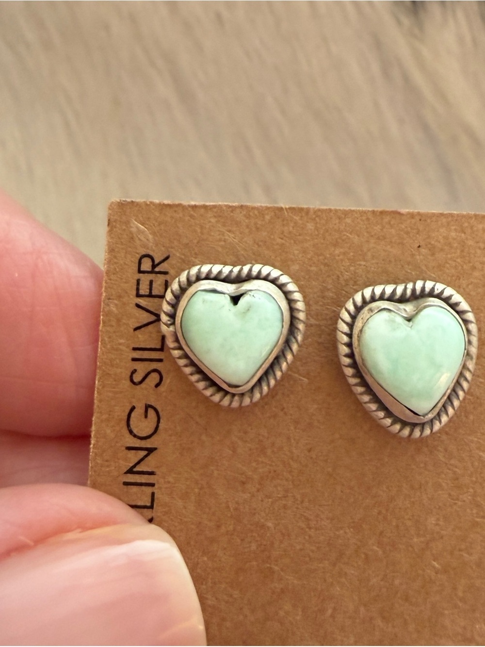 ❤️ Paloma Variscite Heart Shaped Matte Brushed Sterling Stud Earrings - Picture 12 of 12